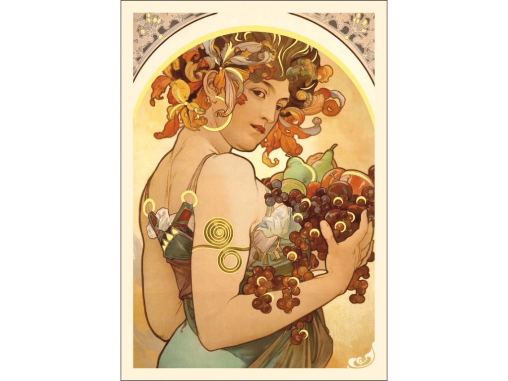 13331 3 pohlednice alfons mucha fruit ovoce